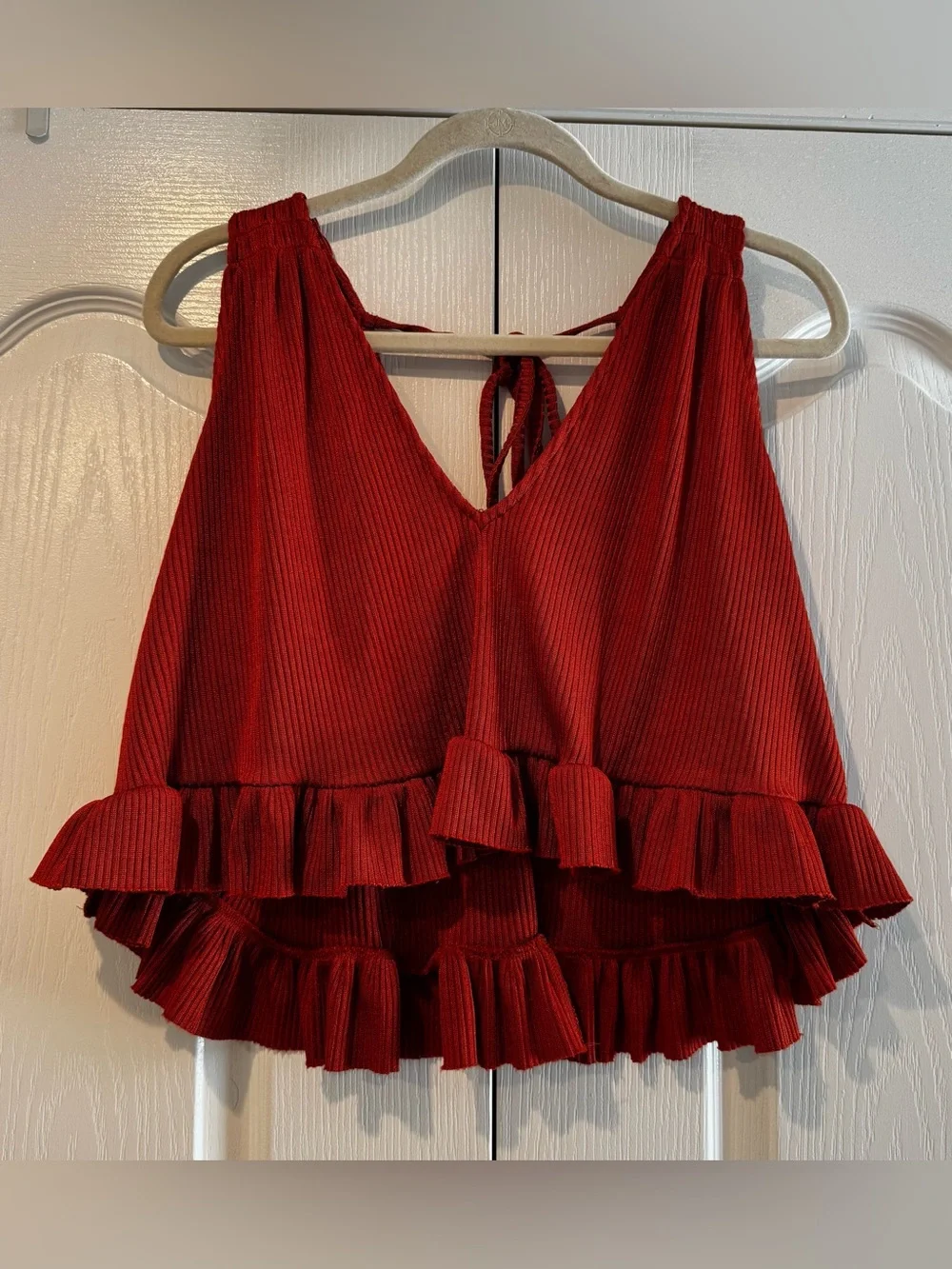 Free People Rust Ribbed Midi Skirt and Matching Tank Blouse - Size S
